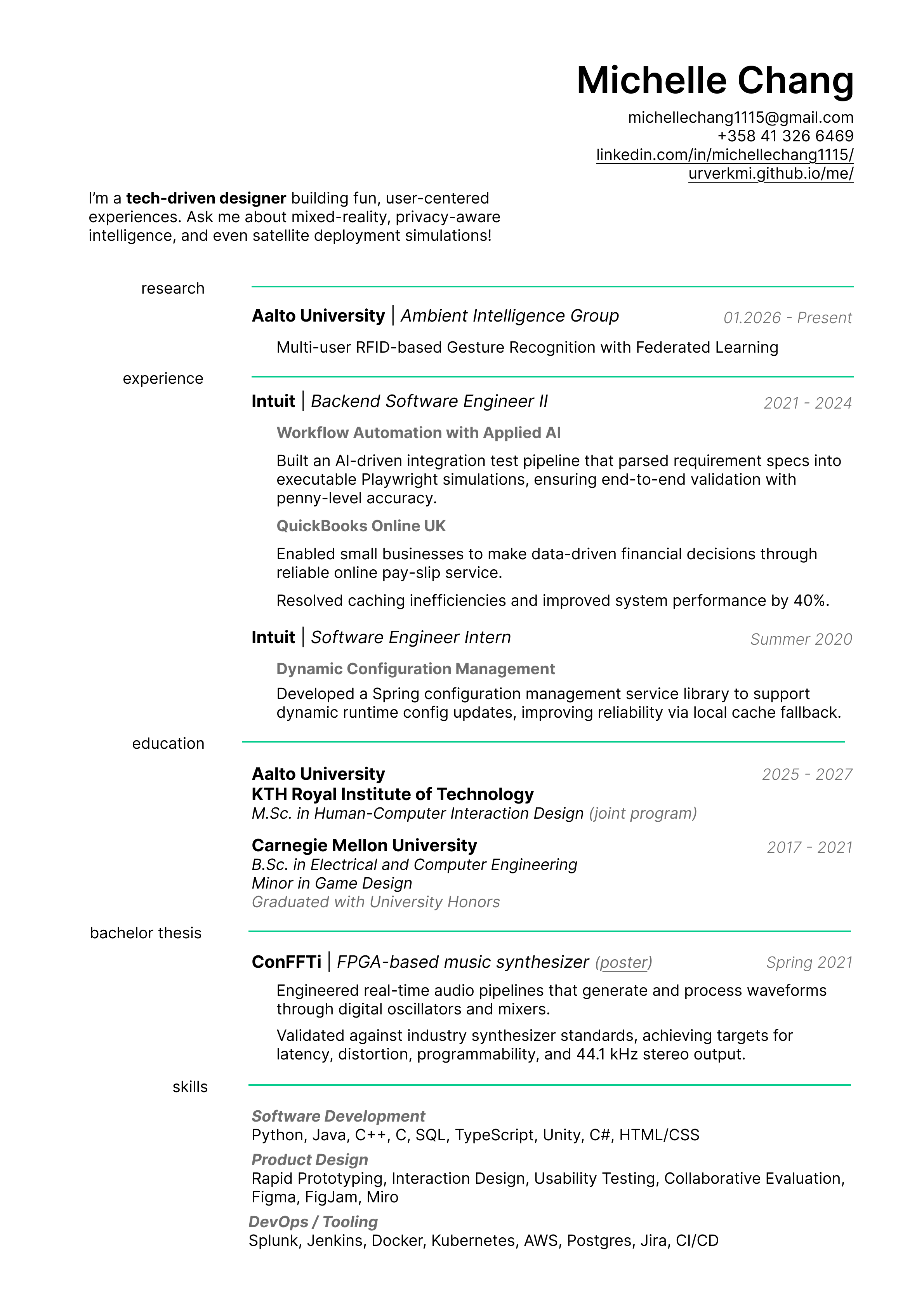 Michelle Chang — résumé